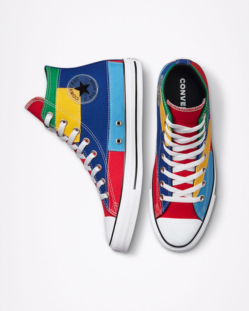 Men's Converse Chuck Taylor All Star Patchwork High Top Shoes Red / Blue | AU 09EC5P